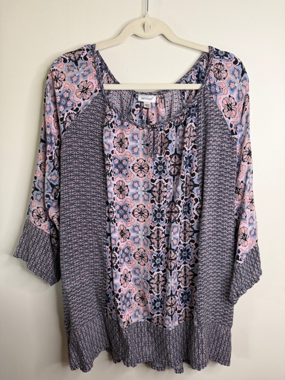 Avenue Women’s 18/20 Boho Paisley Floral Mixed Print Rayon Blouse Top